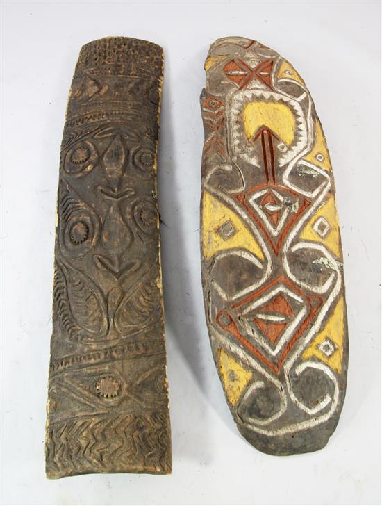 Two Papua New Guinea Sepik River carved and painted tribal shields